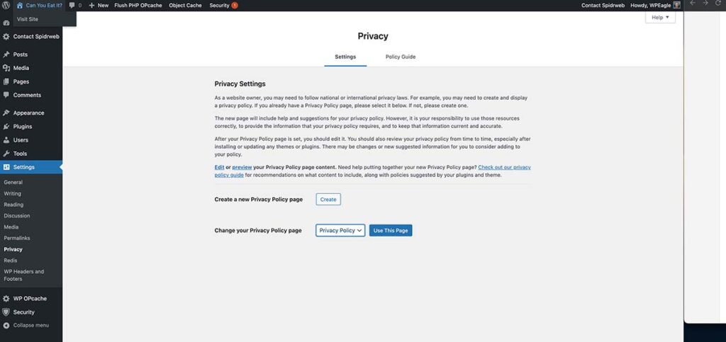 WordPress Privacy Settings
